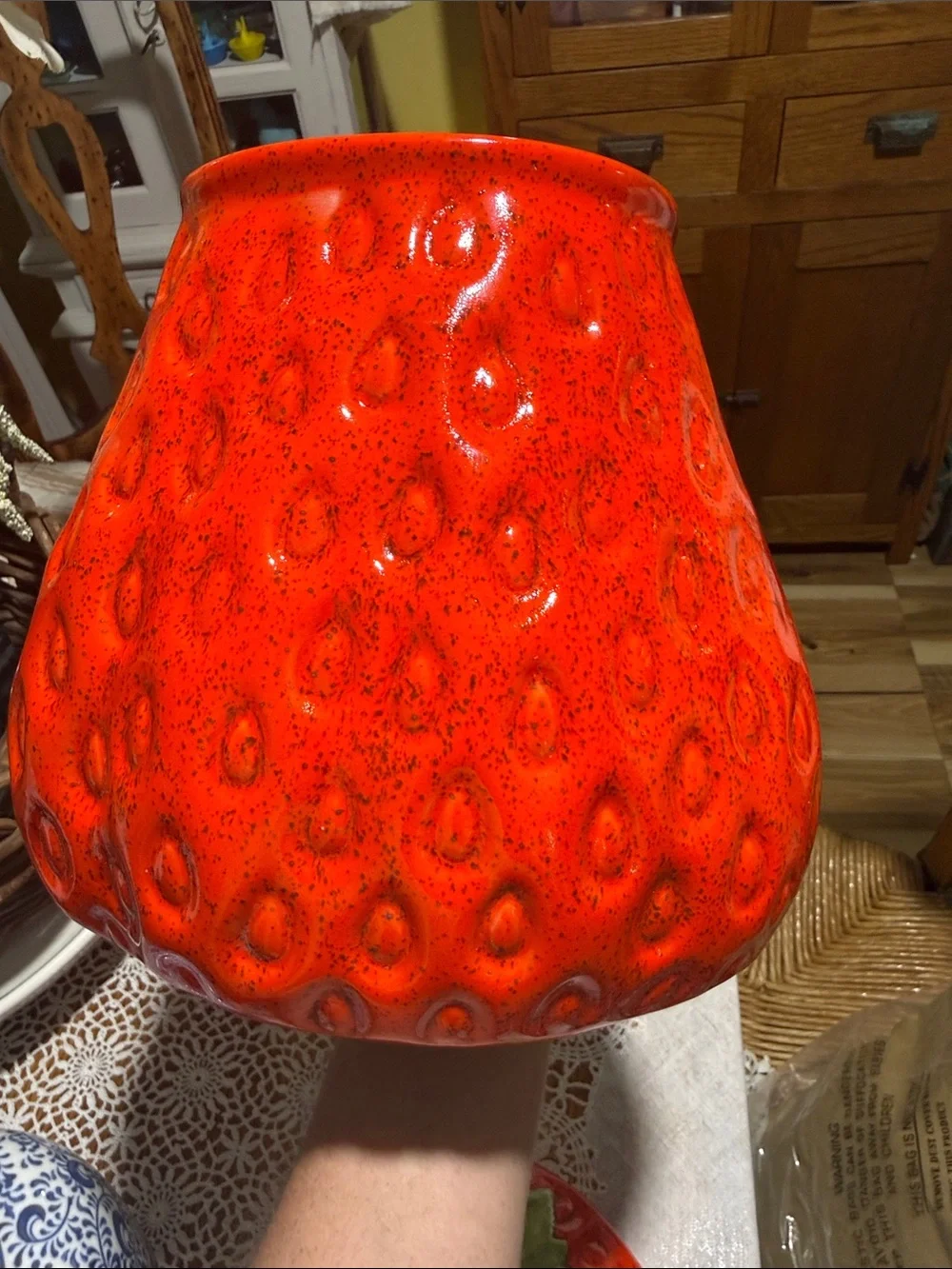 Vintage large strawberry ceramic cookie jar signed 1979